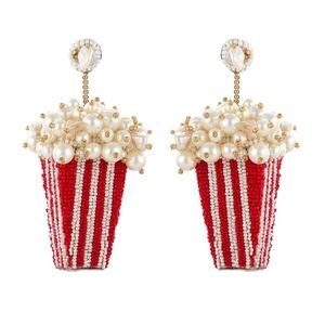 Deepa Gurnani Hand Beaded Red & Ivory Popcorn Drop Earrings
